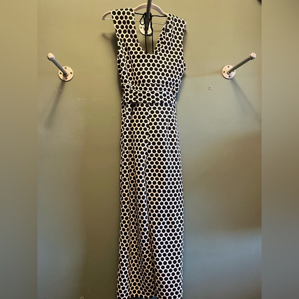 Anthropologie Black and White Polka Dot Jumpsuit - Picture 7 of 8
